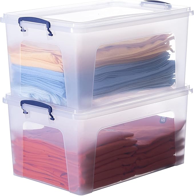 Superio 36 Quart Clear Plastic Storage Boxes with Lids, Stackable Organizer Containers, BPA-Free Storage Bins for Home, Office, School & Dorm, 6 Pack