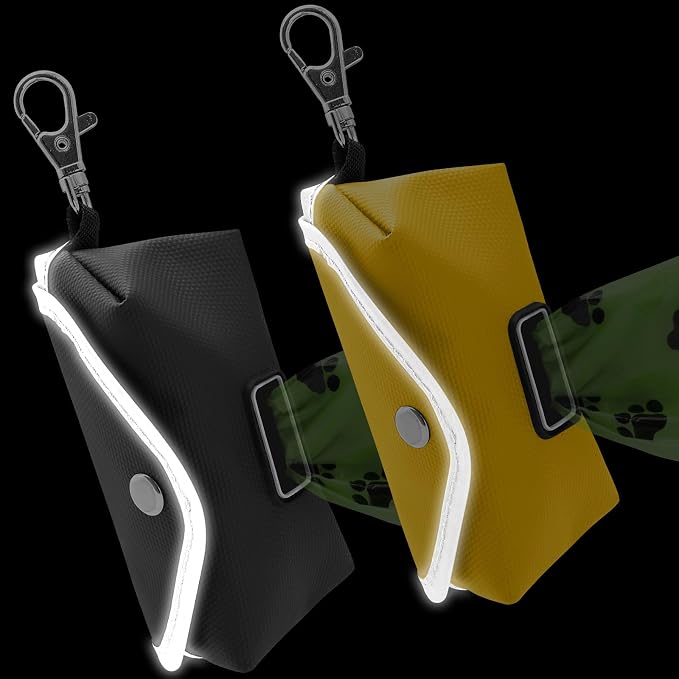 2 Pack Dog Poop Bag Holder, Lightweight Dog Waste Bag Dispenser for Easy Pull Out, Soft Pet Poop Bags Dispenser for Doggie Bag Holder for Leash (Black, Yellow, Without Bags)