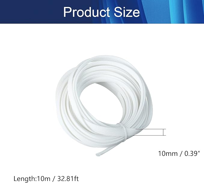 Jutagoss PET Expandable Braided Cable Sleeve, 32.8ft - 3/8 inch White Cable Management Sleeve, Wire Loom Tube Cord Protector for USB Cable, Power Cord, Audio Video and More, 1Pc