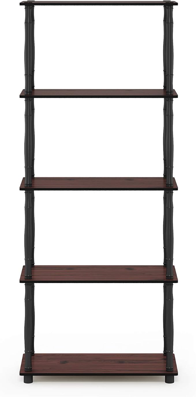 Furinno TURN-S-TUBE Storage Shelves, 5-Tier Book Shelf, Corner Shelf, Toolless Open Shelves, Classic Tubes, for Organization and Storage, Living Room, Garage, Home Office, Dark Cherry