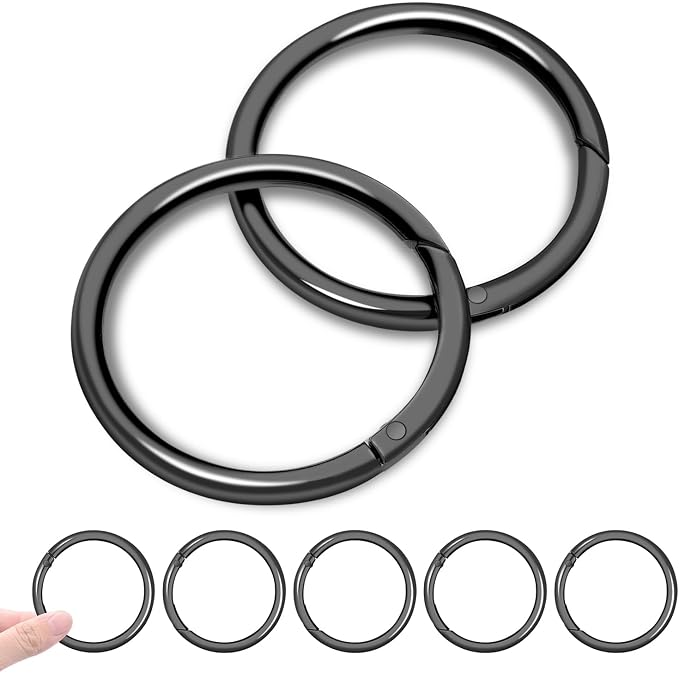 CooBigo 10Pack 2" Large Round Carabiner Clips, Metal Spring O Rings for Organizer Key Rings, Paracord Keychain Lanyard, Pet Chains, Purse Hardware, Key Snap Hooks DIY Accessory (Black)
