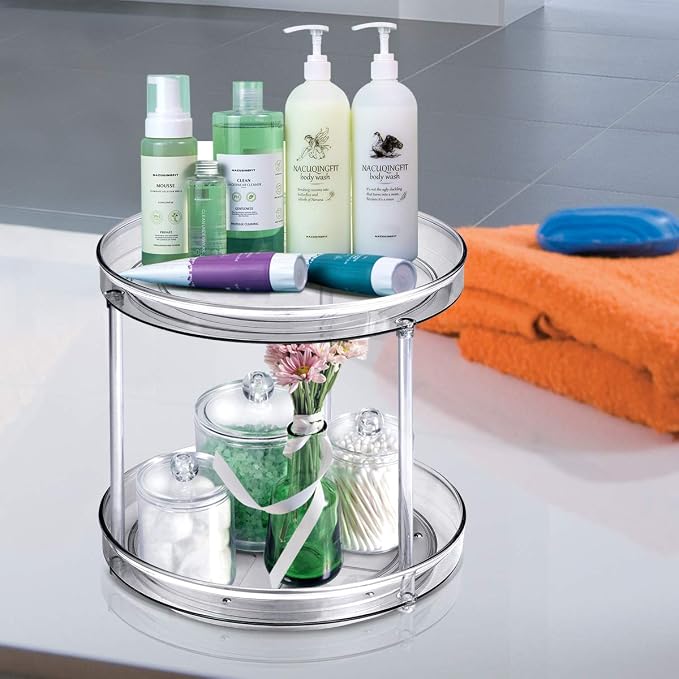 Amolliar Lazy Susan Organizer, 2 Tier 9 Inch, Rotating Turntable Organizer | Lazy Susan for Cabinet Fridge, Pantry Organizer, Spice Rack Condiment Organizer for Kitchen, Countertop Bathroom Vanity Tray