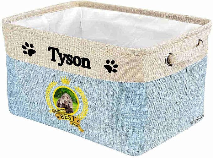 Custom Name Collapsible Dog Toy Storage Basket Bin World's Best Dog Puppy Weimaraner Hound Foldable Pet Toy Box Closet Shelf Baskets Organizer for Bedroom Home Dog Cat with Handles Blue