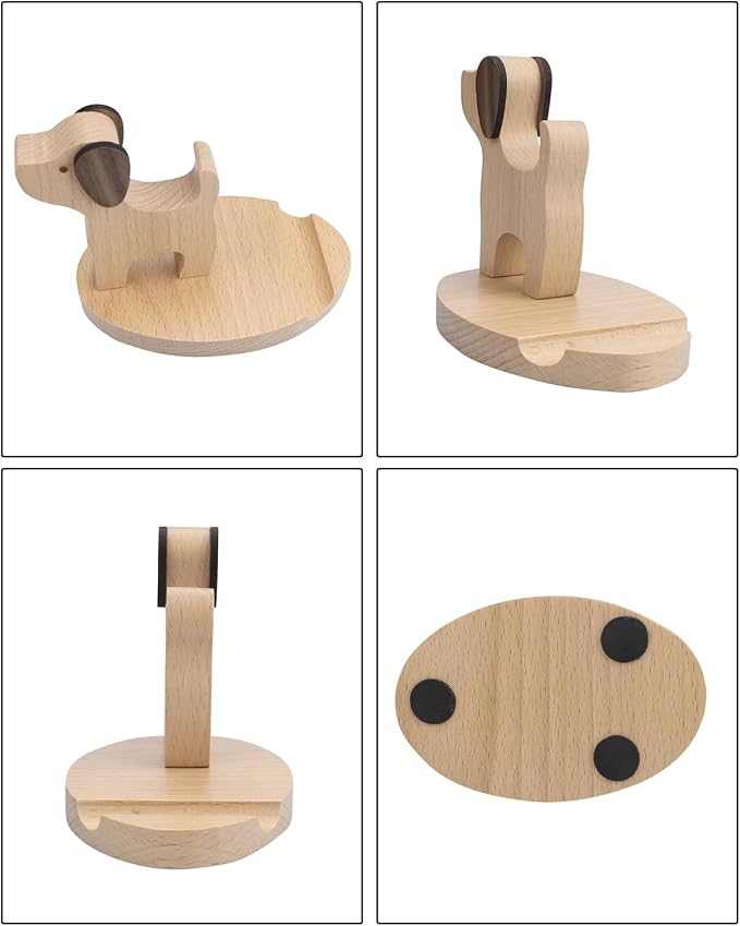 Wooden Dog Phone Stand Wooden Puppy Phone Holder Animal Mobile Holder Cute Dog Desktop Stand Cartoon Phone Mount Desk Ornament