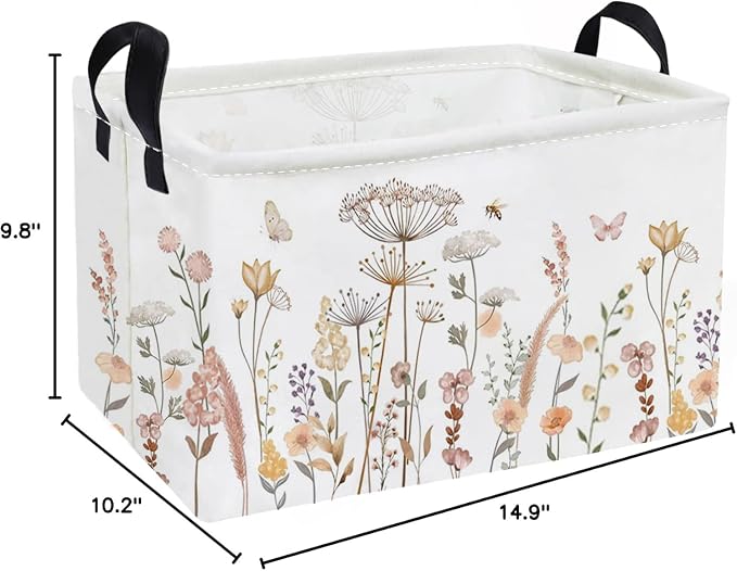 Essme Rectangular Flower Basket, Storage Bins Organizer with Handles for Girls Room Decor, Gift Basket,Shelf Basket.(Beautiful Flowers)