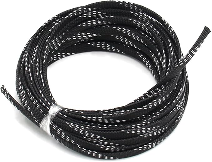 Jutagoss PET Expandable Braided Cable Sleeve, 32.8ft - 5/16 inch Black Silver Cable Management Sleeve, Wire Loom Tube Cord Protector for USB Cable, Power Cord, Audio Video and More, 1Pc