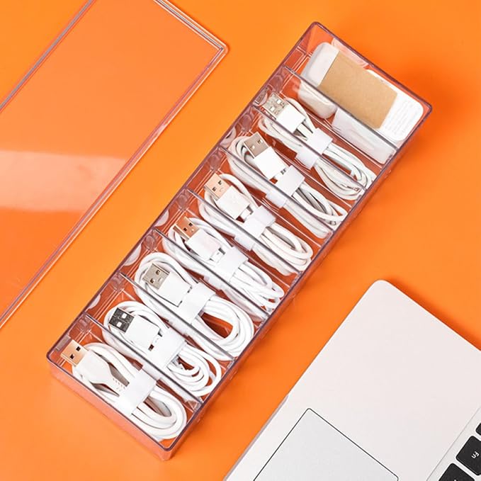 Cord Organizer Box with Cover and 8 Slots Pet Cable Storage Box Charger Organizer Cord Hider Cable Management for Home Office Desk Use