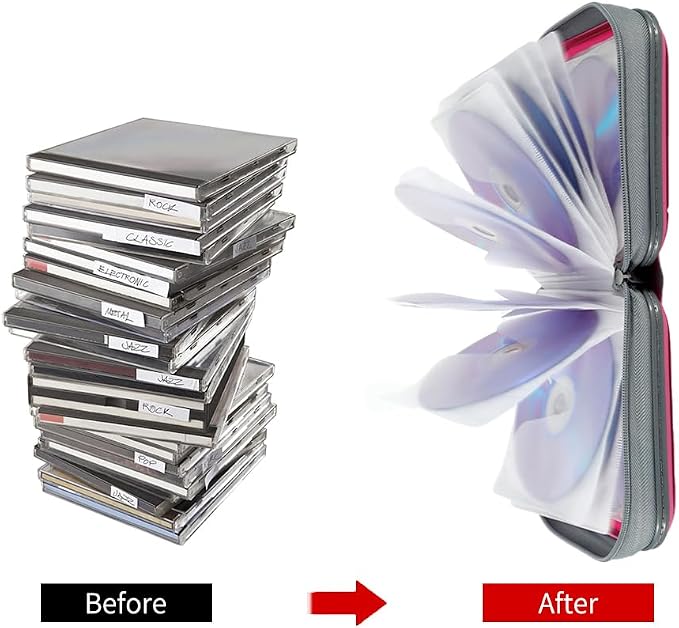 CD Case, 40 Capacity CD DVD Case Wallet Holder Portable Disc VCD Heavy Duty Binder Storage Organizer (Pink)