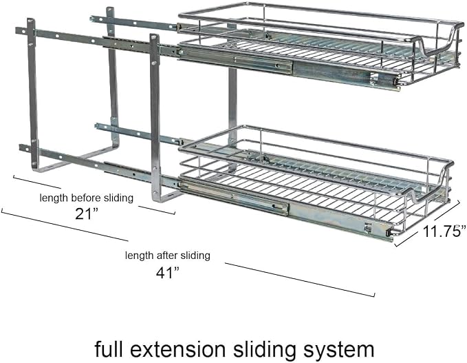 Household Essentials Chrome-Plated Steel Dual-Tier Pull-Out Organizer