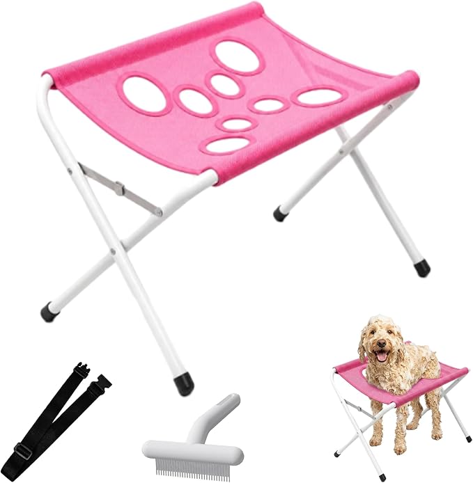 2-in-1 Foldable Pet Grooming Bed, Pet Comfort Grooming Stand，Pink | Foldable Pet Grooming Hammock, Bathing Stand with Breathable Mesh for Nail Trimming, Bathing, Haircuts, Easy Assemble
