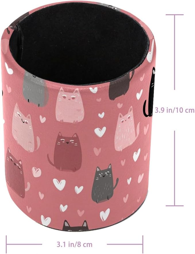 Faux Leather Pen Holder for Desk, Pencil Organizer Funny Cats Pen Cup Desk Decor Makeup Brush Holder Storage for Office Home