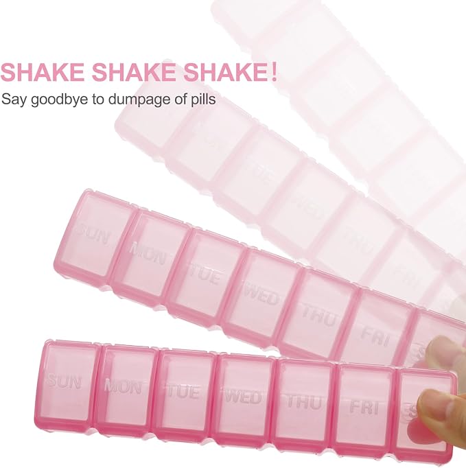 2 PCS Large Weekly Pill Organizer, 7 Day Daily Pill Box Case Easy to Open, Silkscreen Printed Medicine Container with Clear Lid for Vitamins, Fish Oils or Supplements (Pink)