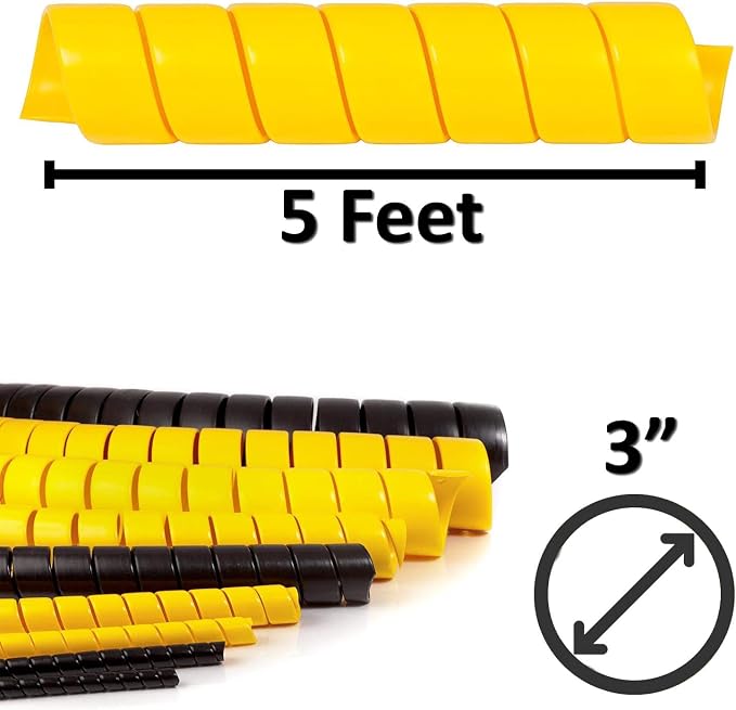 Electriduct 3 Inch Heavy Duty Spiral Wrap HDPE Flexible Plastic Cable Sleeve Hose Protector 5 Feet - Yellow