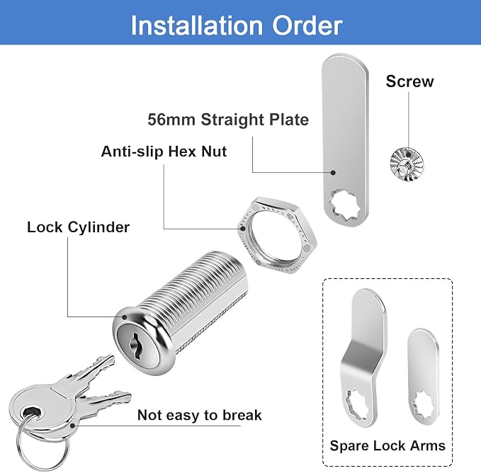 Cylinnda Cabinet Lock Set, 1-1/2" Long Keyed Alike Cam Locks, 15 Pack, Zinc Alloy, for RV Storage, Tool Box, Cabinets & Thick Drawers