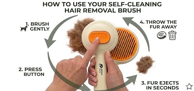 Argo's Pack - Pet Hair Remover Comb for Dogs & Cats, Effective Grooming Shedding Tool, Brush for Indoor Pets with Self-Cleaning Button, Safe Deshedding Tool for Short & Long Hair Pets (Orange)
