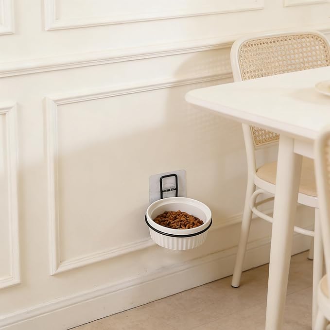 Wall-Mounted Pet Feeder Holder with Nail-Free Stickers, Iron and Plastic Food Bowl Rack for Cats and Dogs, Prevents Bowl Overturning and Food Spillage, for Pet Cage or House Use
