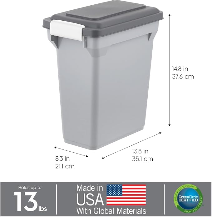 IRIS USA Dog Food Storage Container, Up to 13 lbs, Gray/Dark Gray | Made in the USA, BPA-Free, Airtight Seal, Best for Cat Food, Bird Seed, Chicken Feed, Pet Toys, Treats, Pellets