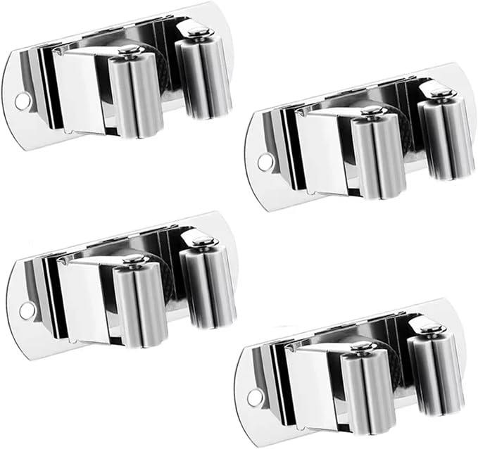 Broom Holder 6pcs Wall Mounted Mop Broom Holder Heavy Duty Tool Handle Storage Stainless Steel Hanger Organizer For Bathroom(Black)