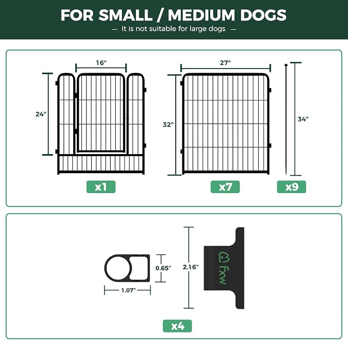 FXW Rollick Dog Playpen with Fence-to-Wall Anchors, 32" H, 8 Panels | Heavy-Duty & Easy setup Play Area, Flexible Boundaries, Indoor & Yard, For Small & Medium Dogs, Patented