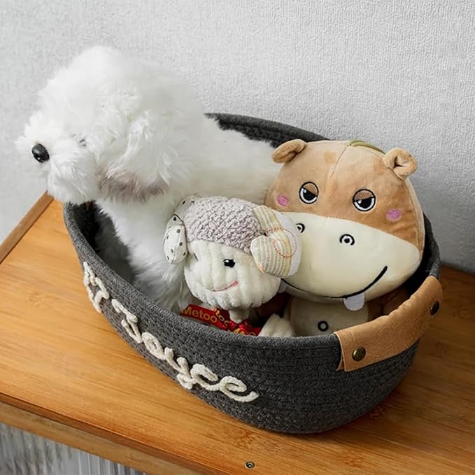 Customized Pet Toy Basket | Personalized Dog & Cat Name Bin | Pet Gift with Name Cotton Rope Design | Dog Toy Organizer & Cat Toy Storage | Large & Small Sizes Available