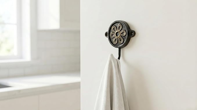 Aluminium Flower Print Wall Hook for Home Décor | Decorative Floral Wall Mounted Hook Rack for Coats, Keys, Towels, Bags & Hats | Rustic Vintage Multipurpose Organizer for Entryway, Bathroom & Bedroom