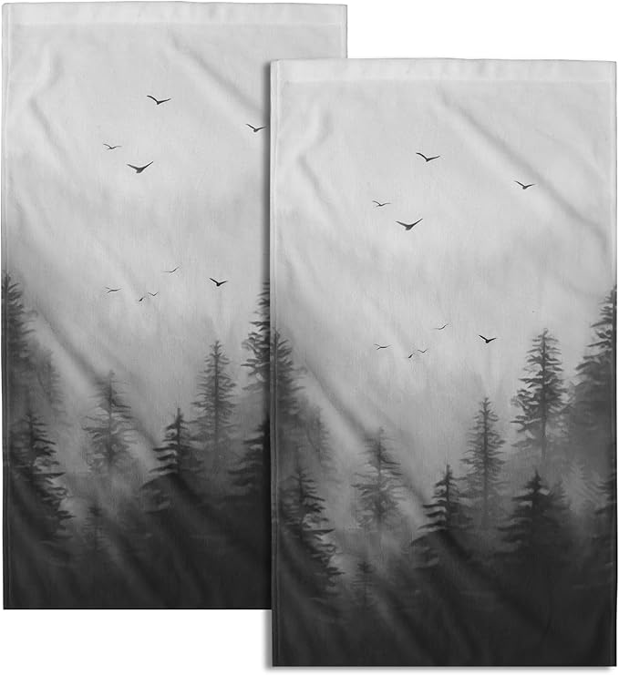 Giwawa Black Misty Forest Hand Towels Set of 2 Mountain Woodland Soft Absorbent Face Bath Towel Dish Towel Bathroom Kitchen Towel Decor Gift