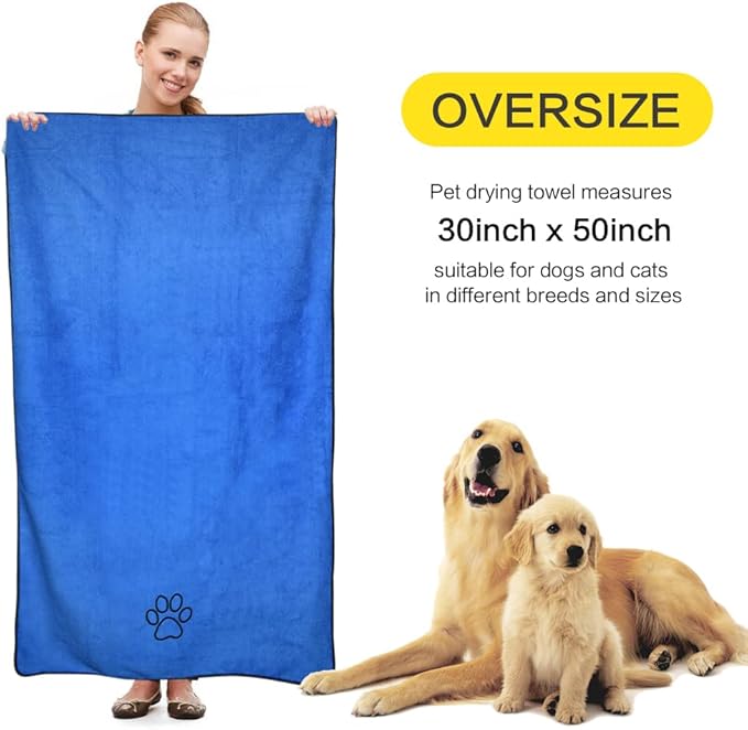 KinHwa Dog Towel Super Absorbent Pet Bath Towel Microfiber Dog Drying Towel for Small, Medium, Large Dogs and Cats 30inch x 50inch Dark-Blue