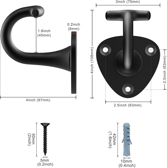 Dog Leash Hooks for Wall Black Dogs Leash Wall Mount Dog Hook for Leashs for Secure and Escape-Proof Hook for Lead Management