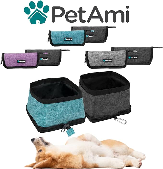 PetAmi Collapsible Dog Bowls 2 Pack, Food and Water Bowls Travel Set, Portable Pet Dish No Spill, Foldable Lightweight BPA Free Leakproof Bowls, Camping Hiking Walking Outdoor Gear Accessories, Blue