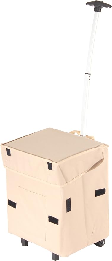 dbest products Smart Cart, Khaki Collapsible Rolling Utility Cart Basket Grocery Shopping Teacher Hobby Craft Art