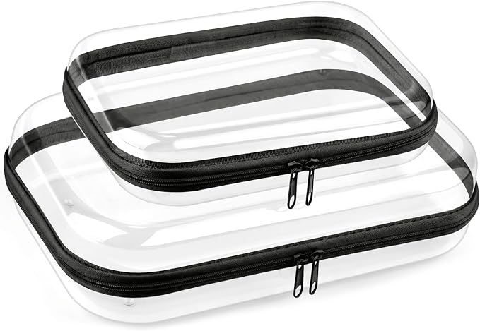 Clear Hard Shell Organizer Cases, 2 Pack | Durable PET shell with water-resistant, scratch-resistant surface for travel, toiletries, electronics and daily essentials