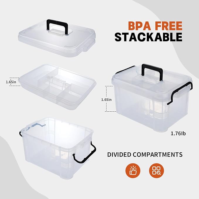 HEY FOLY 15qt Clear Medicine Organizer Storage Box, Plastic First Aid Box Empty, Thickened Medicine Container Chest, Multipurpose Medical Case with Labels, Medicine Caddy with Lids