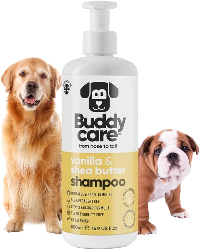 Buddycare Vanilla & Shea Butter Dog Shampoo - (16.90oz) Itch Relief & Dog Shampoo Sensitive Skin Care, Dog Shampoo and Conditioner, Premium Dog Grooming Supplies for All Breeds