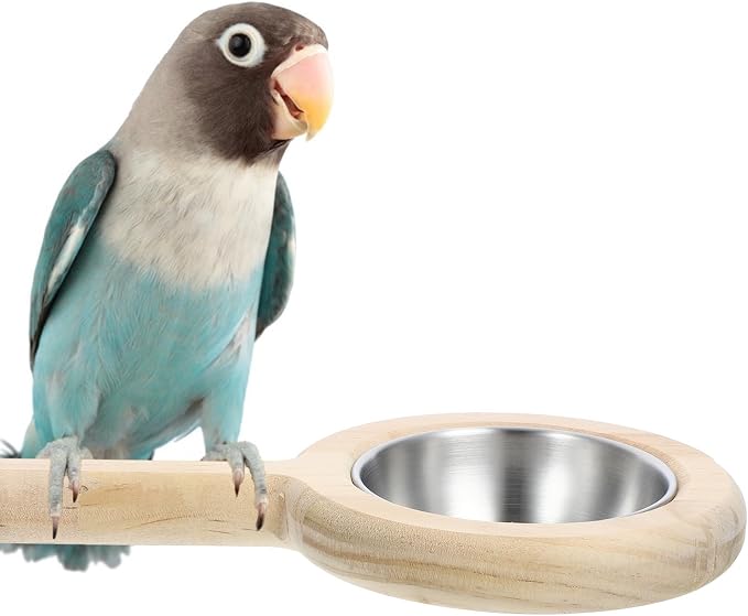 INOOMP Stainless Steel Bird Bowl with Feeding Cup and Perch Stand, Parrot Food Organizer and Bird Feeding Container for Cage Use