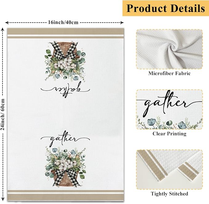Eucalyptus Truck Brown Kitchen Towels and Dishcloths Set of 4, Sweet Home Decorative Hand Towel Drying Cloth for Bathroom Baking, Housewarming Gift for Hostess, Women, 16x24 Inches -07
