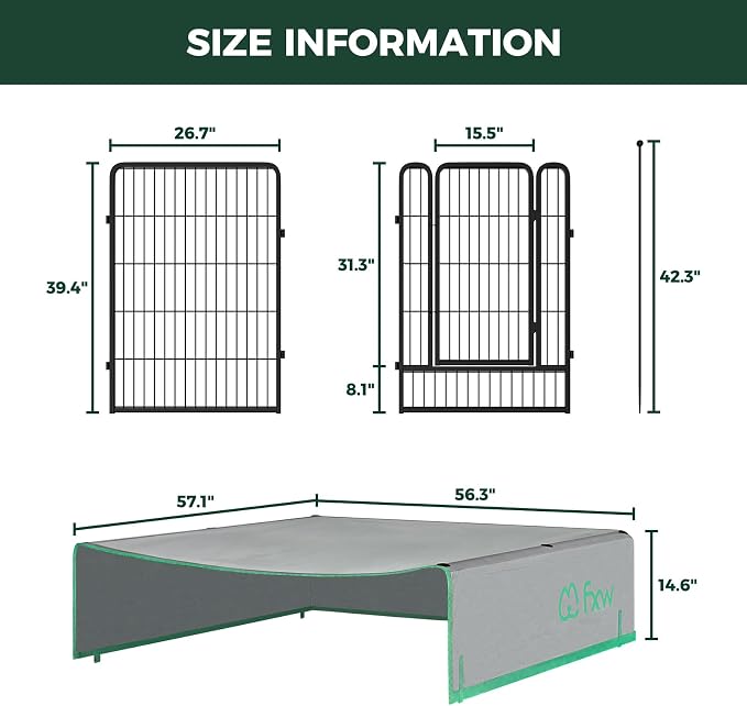 FXW Rollick Dog Playpen with Sun Shade, 40"H, 16 Panels | Heavy-Duty & Easy setup Play Area, UPF 50+ Cover Blocks 98% of UV Rays, For Medium & Large Dogs, Patented