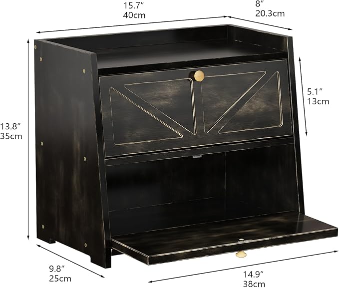 Trironsun Vintage Double Layer Bread Box for Kitchen Counter Bamboo Bread Storage Container Large Capacity Bread Storage Bin (Antique Black)