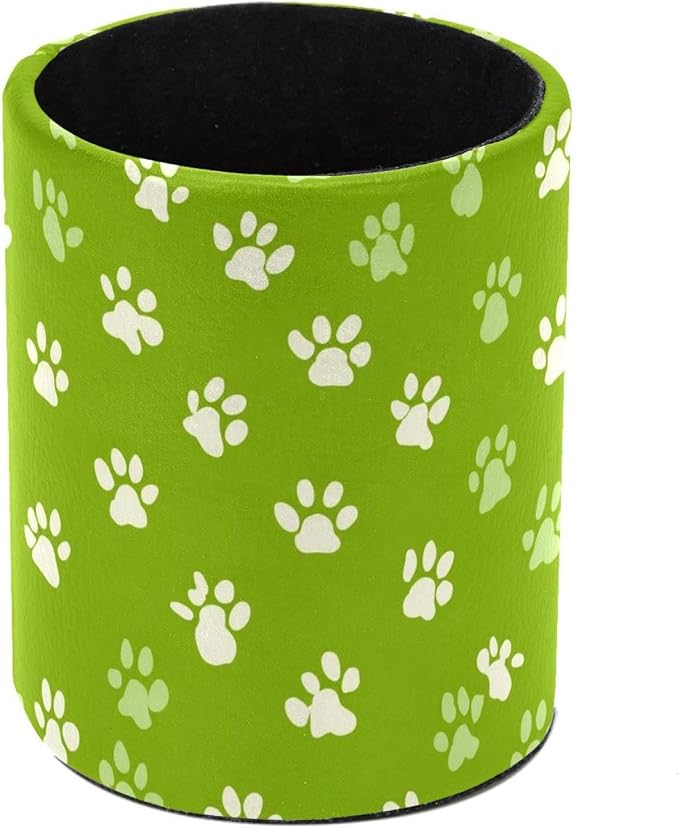 Faux Leather Pen Holder for Desk, Pencil Organizer Pet Paws Pen Cup Desk Decor Makeup Brush Holder Storage for Office Home
