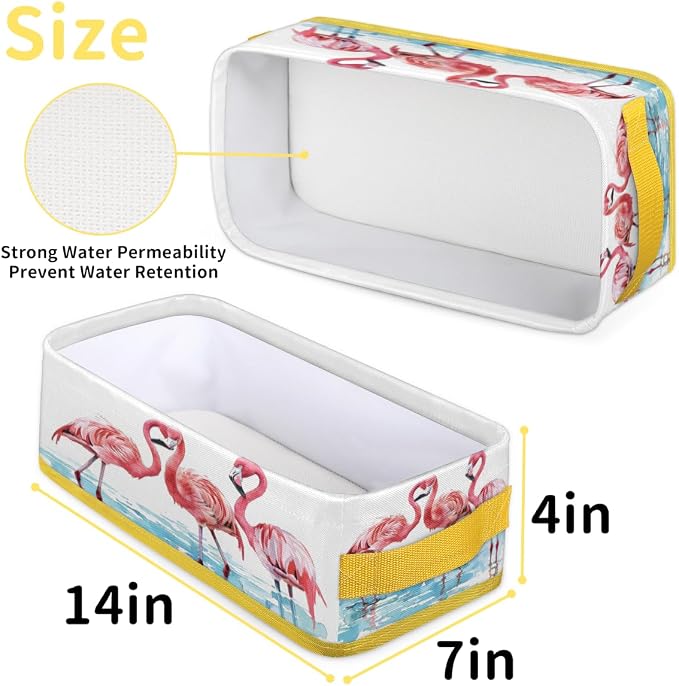 Pink Flamingo Light Blue Bathroom Storage Basket, Foldable with Handle Open Countertop Paper Towel Decorative Box, Toilet Tank Top Shelf Baskets for Home Closet Bedroom Living Room Office