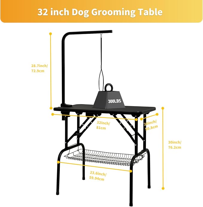 Baohe-32 Inch Dog Grooming Table - Pet Grooming Table - Foldable, Adjustable Arm, Portable, Non-Slip Grooming Table for Dogs at Home - Black
