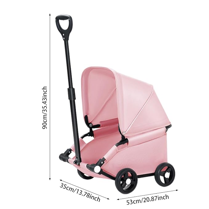 Dog Stroller Pet Stroller Dog Cart Pet Carrier with One Button Fold Three Rotation Pull Rod Lightweight Oxford Suitable for City, Pink