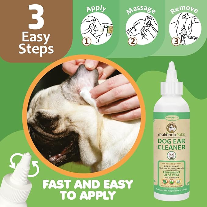 Dog Ear Cleaner solution with Peppermint aroma | Its natural extracts aids in dog ear mites treatment by removing wax, debris & odor | Dog Ear Wash / Otic Cat Ear Cleaner Drops | Puppy Ear Cleaner