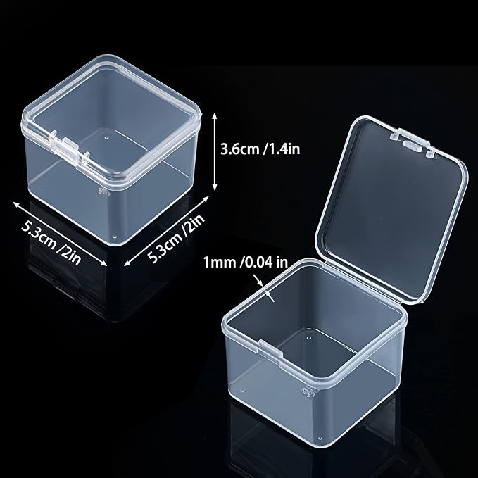 SATINIOR 48 Packs Clear Small Plastic Containers Transparent Storage Box with Hinged Lid for Small Items Crafts Jewelry (2 x 2 x 1.4 Inches)