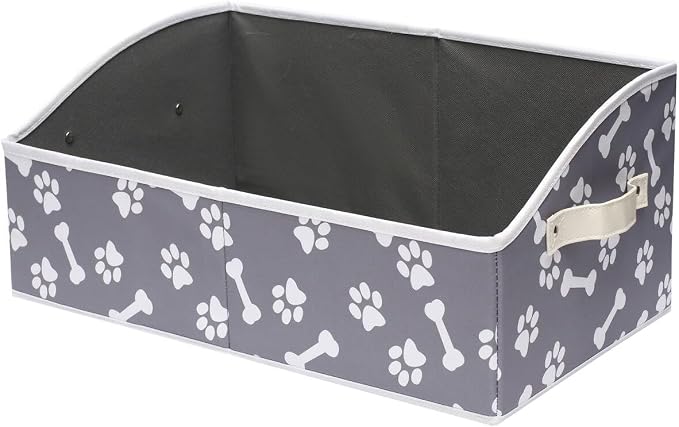 Geyecete Dog Toy Basket Large Dog Toy bin Dog Toy Box Storage Box - Foldable Fabric Trapezoid Organizer Boxes with Handle, Collapsible Basket for Dog Toys (Bone Claw)