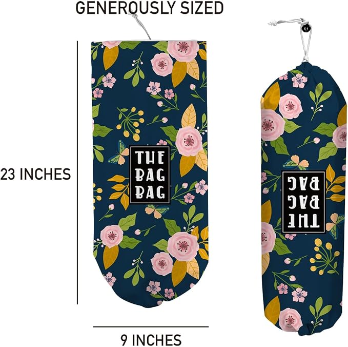 Plastic Bag Holder,Reusable And Washable Country Style Grocery Bag organizer,For Home Kitchen Travelling Camping Decor, use 1 Pack,Flowers Pattern