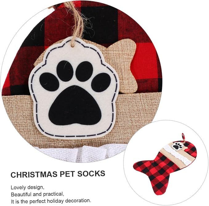 TOVINANNA 1pc Christmas Stockings Pouch Bag for Pets and Plaid Design Holiday Storage for Presents for Christmas Decorations and Tree Fillers