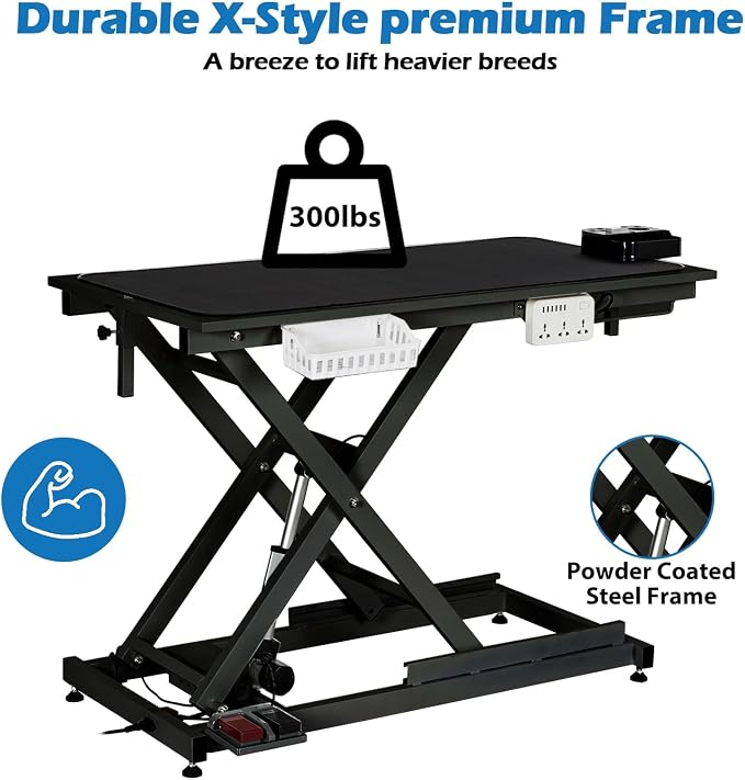 50" Hydraulic Dog Grooming Table for Pet, Professional Electric Dog Groomin-g Tabl-e, Heavy Duty Height Adjustable Pet Grooming Table with Groomin-g Arm &Anti Slip Tabletop,Capacity Up to 300LB, Black