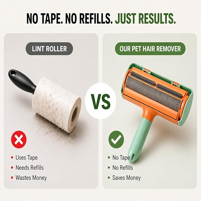 Pet Hair Remover Roller for Furniture, Couch & Car – Reusable Lint Roller for Dog & Cat Hair, No Sticky Tape Needed