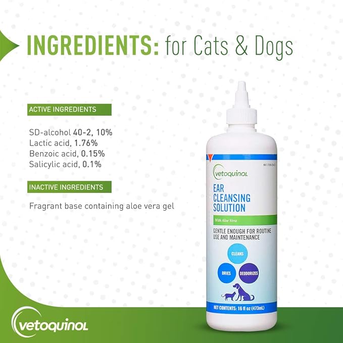 Vetoquinol Ear Cleansing Solution - Gentle Cleaner to Remove Dirt & Debris - Easy-to-Use Drops for Cats & Dogs - Support Clean and Fresh-Smelling Ears - Ideal for Routine Pet Hygiene - 1 Gallon