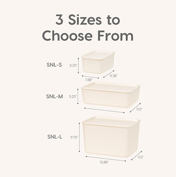 IRIS USA Storage Bins with Lids |Made in USA| Combo (S/M/L) - Off White | Modern Basket Container Boxes for Bedroom, Living Room, Kitchen, Bathroom & Closet Organization